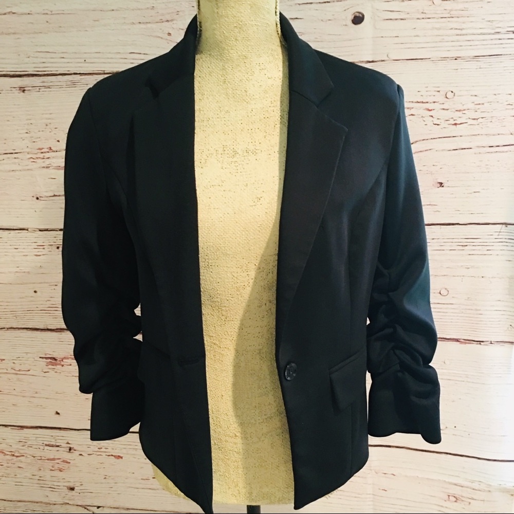 Countess Black Blazer with cinched long sleeves.